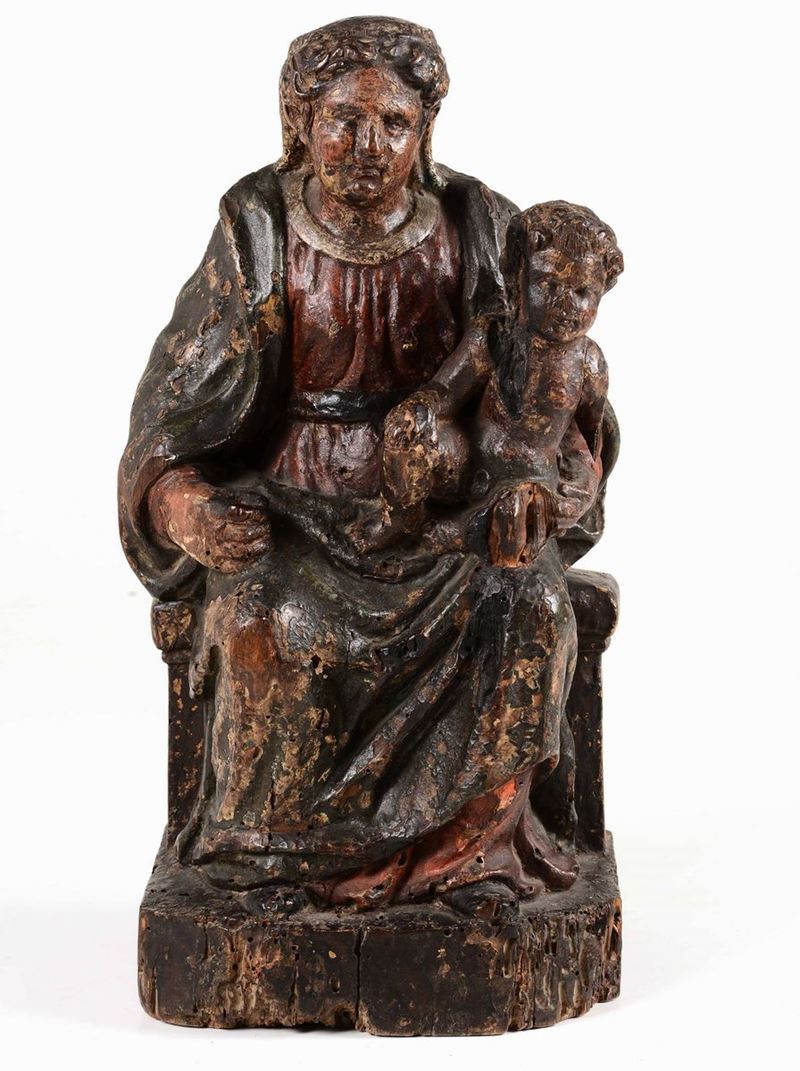 Madonna con Bambino. Legno plocromo. Scultore del XVI secolo  - Auction Timed Auction | Sculpture - Cambi Casa d'Aste
