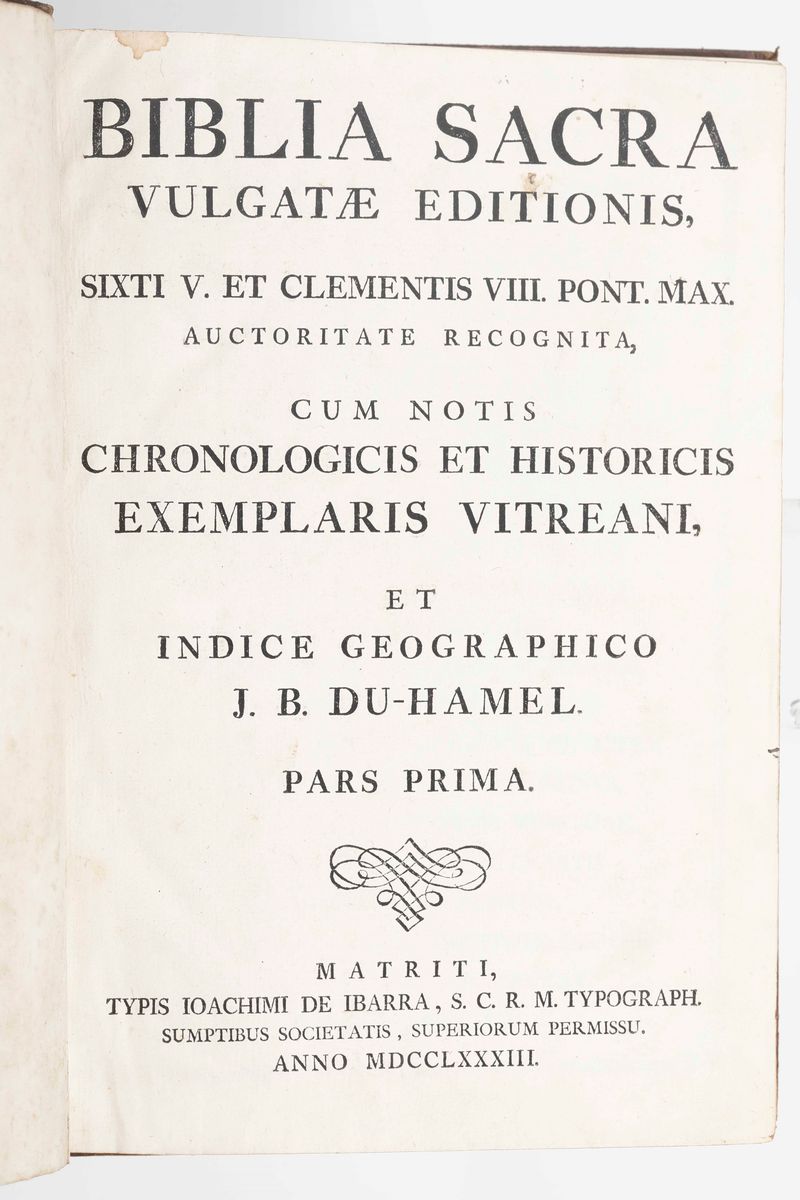 Bibbia Sacrabiblia Sacra Vulgatae Editionis...pars Prima e Pars Altera...matriti, Ibarra, 1783