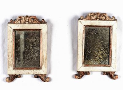 Coppia di Cartagloria in Legno Intagliato e Dipinto in Bianco e Oro, XIX Secolo