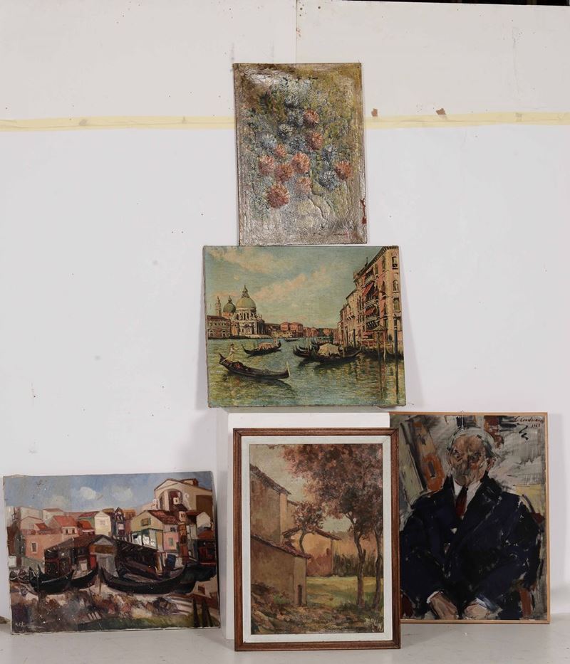 Lotto di cinque dipinti soggetti vari  - Asta Dipinti Antichi e del XIX secolo | Asta a Tempo - Cambi Casa d'Aste