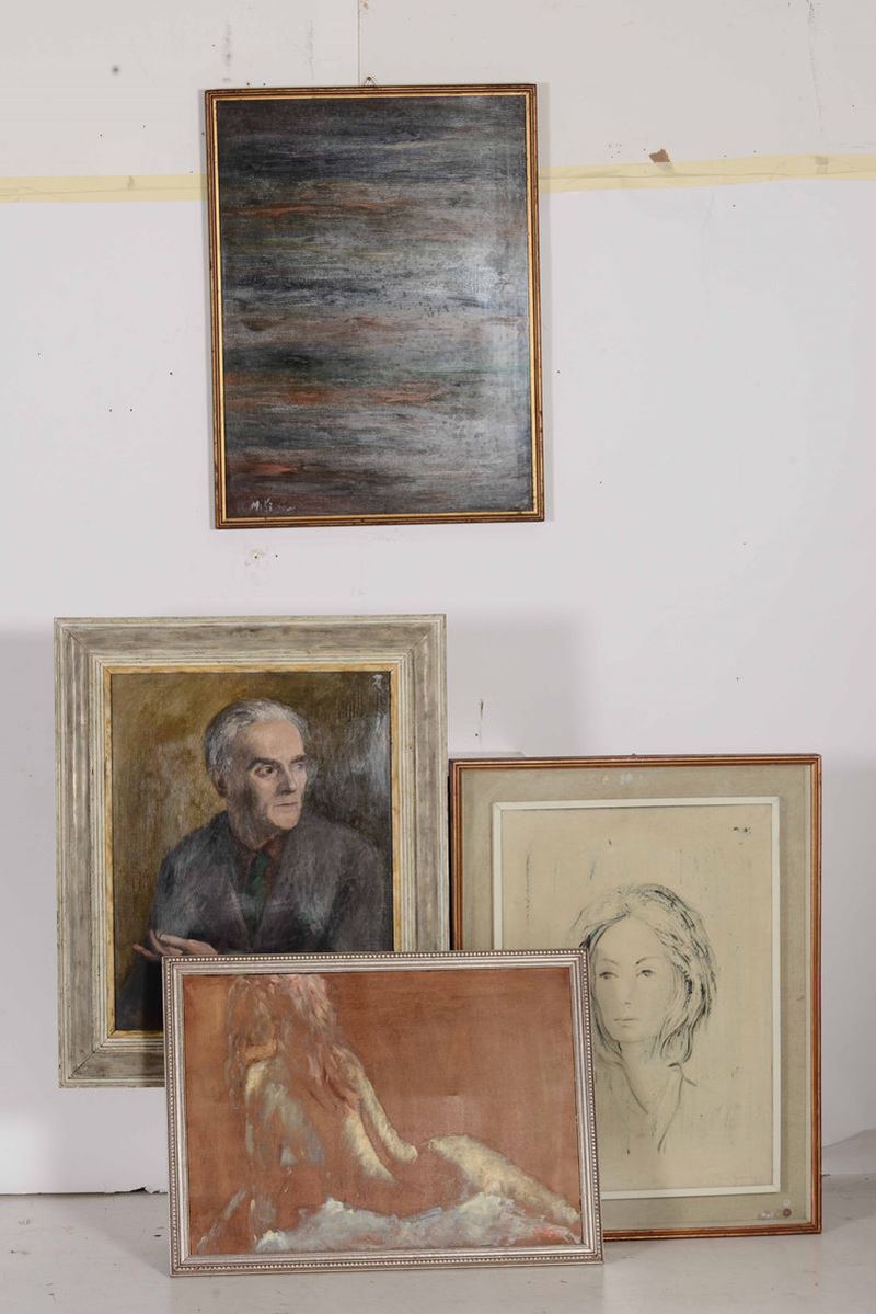 Tre ritratti su tela e un astratto  - Asta Dipinti Antichi e del XIX secolo | Asta a Tempo - Cambi Casa d'Aste