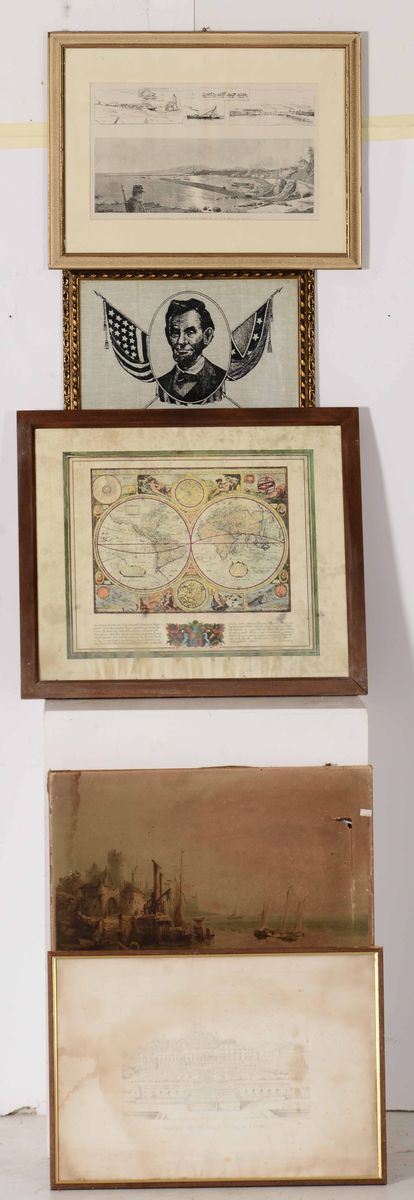 Lotto di cinque stampe soggetto vario  - Asta Stampe, Incisioni Antiche, Carte geografiche e Libri | Cambi Time - Cambi Casa d'Aste