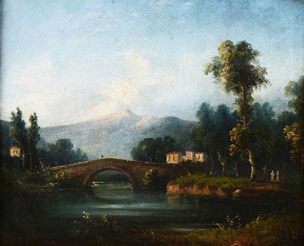 Scuola italiana di fine XVIII secolo Paesaggio con ponte