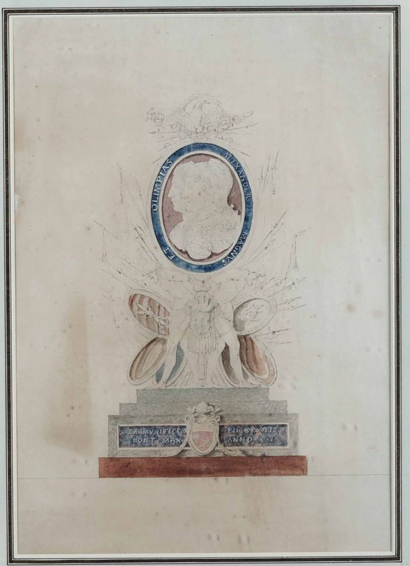 Giuseppe Valadier (Roma 1762 - 1839) Progetto per una montatura del “Cammeo Gonzaga” su commissione di papa Pio VI Braschi  - Asta Dimore Italiane - Cambi Casa d'Aste