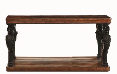Console Lastronata con Montanti in Legno Intagliato ed Ebanizzato, XIX Secolo