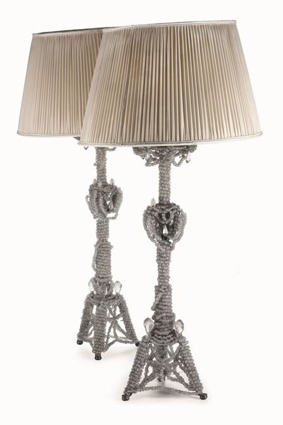 Coppia di Lampade con Montatura di Perline di Vetro