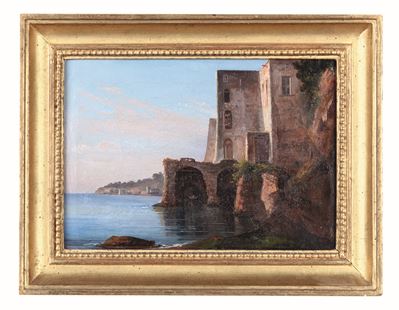 Scuola di Posillipo, XIX Secoloveduta Costiera con Edifici