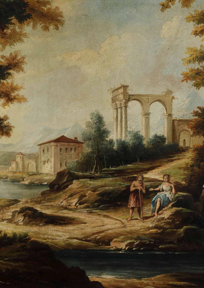 Scuola Italiana del XVIII Secolopaesaggio con Rovine e Figure