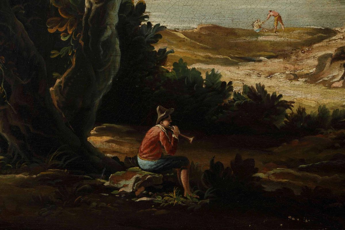 Scuola Italiana del XVIII Secolopaesaggio con Rovine e Figure