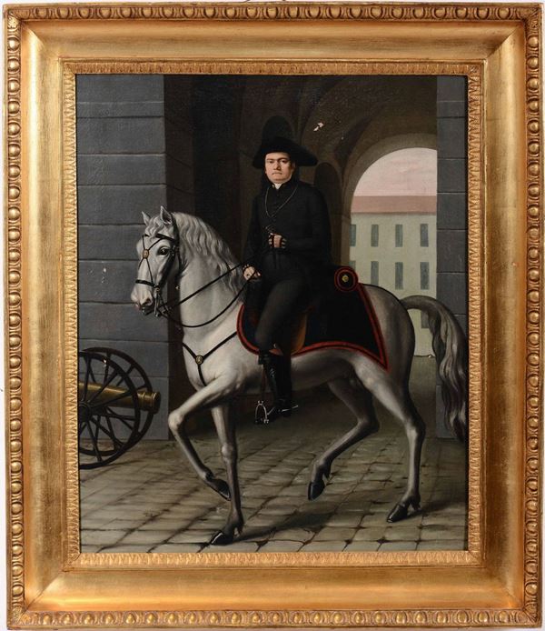 Anonimo francese degli inizi del XIX secolo Ritratto di gentiluomo a cavallo
