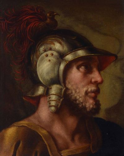 Scuola Italiana degli Inizi del XVIII Secoloritratto di Guerriero con Elmo Piumato