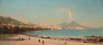 Scuola Napoletana del XIX Secoloveduta Panoramica di Napoli con Chiaia