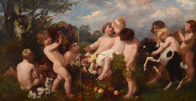 Richard George Hinchliffe (1868 - 1942)baccanale con Putti e Animali