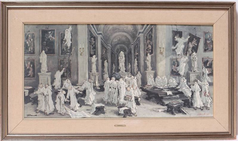 Litografia di Pietro Bonetti Interno con monaci  - Auction 19th-20th century paintings - Cambi Casa d'Aste