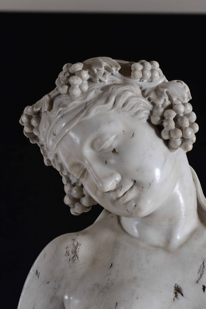 Baccante. Scultura in Marmo Bianco. Arte Neoclassica del XVIII-XIX Secolo. Firma A. Frilli Firenz...