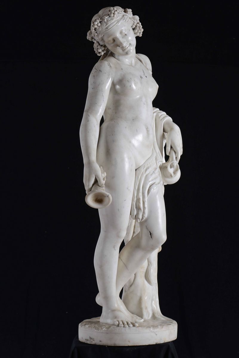 Baccante. Scultura in Marmo Bianco. Arte Neoclassica del XVIII-XIX Secolo. Firma A. Frilli Firenz...