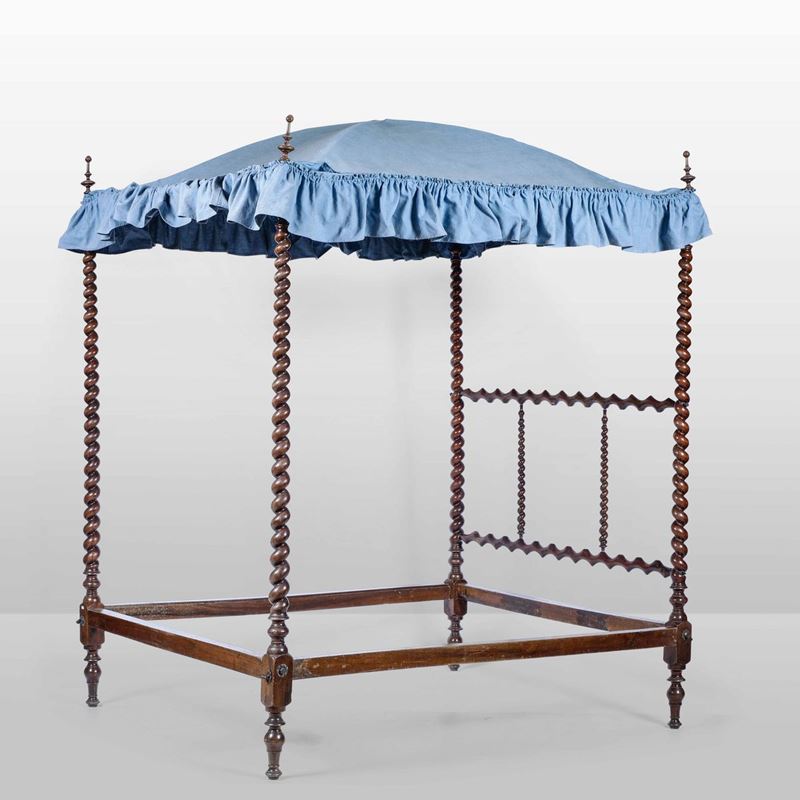 Letto baldacchino con montanti a torciglione, XIX secolo  - Auction The country villa of Leonardo Botta - II - Cambi Casa d'Aste