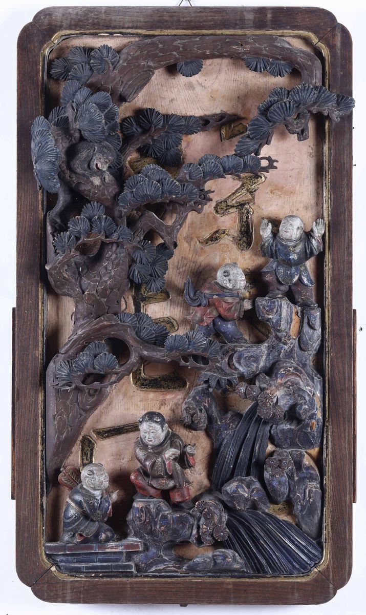 A wooden panel, China, Qing Dynasty, 1800s  - Auction Oriental Art | Virtual - Cambi Casa d'Aste