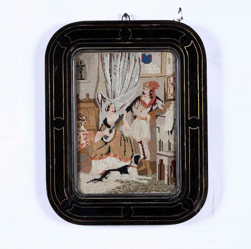 Cornice in ebano con piccolo punto raffigurante scena orientalista, XIX secolo  - Auction Antiques | Time Auction - Cambi Casa d'Aste