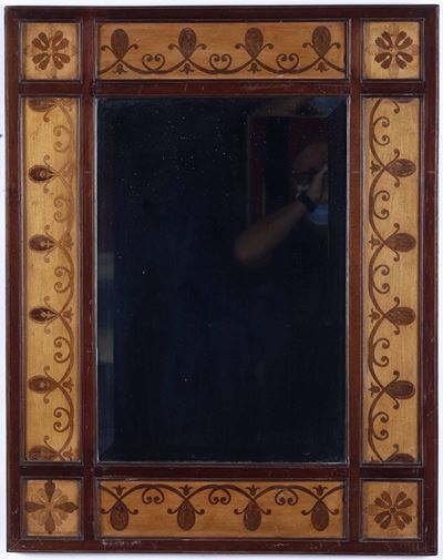 Specchio Carlo X in Legno Intarsiato in Varie Essenze, XIX Secolo