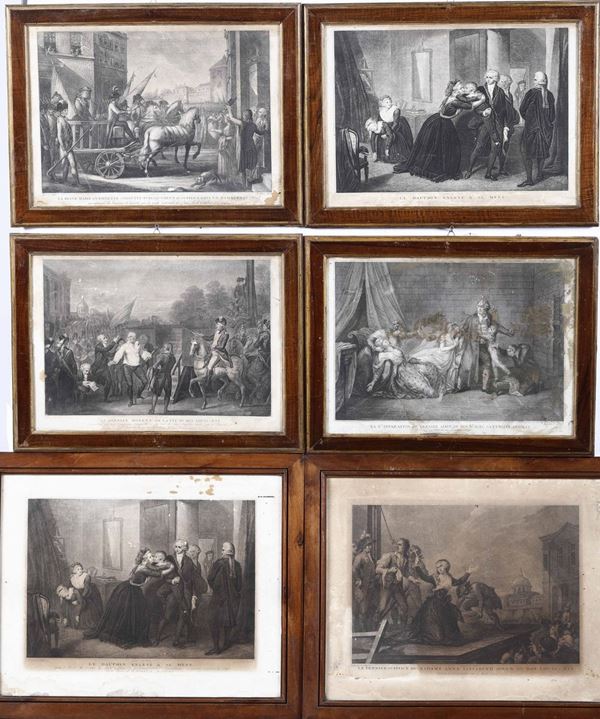 Serie di sette incisioni sulla Condanna della Famiglia di Luigi XVI, Francia XIX secolo