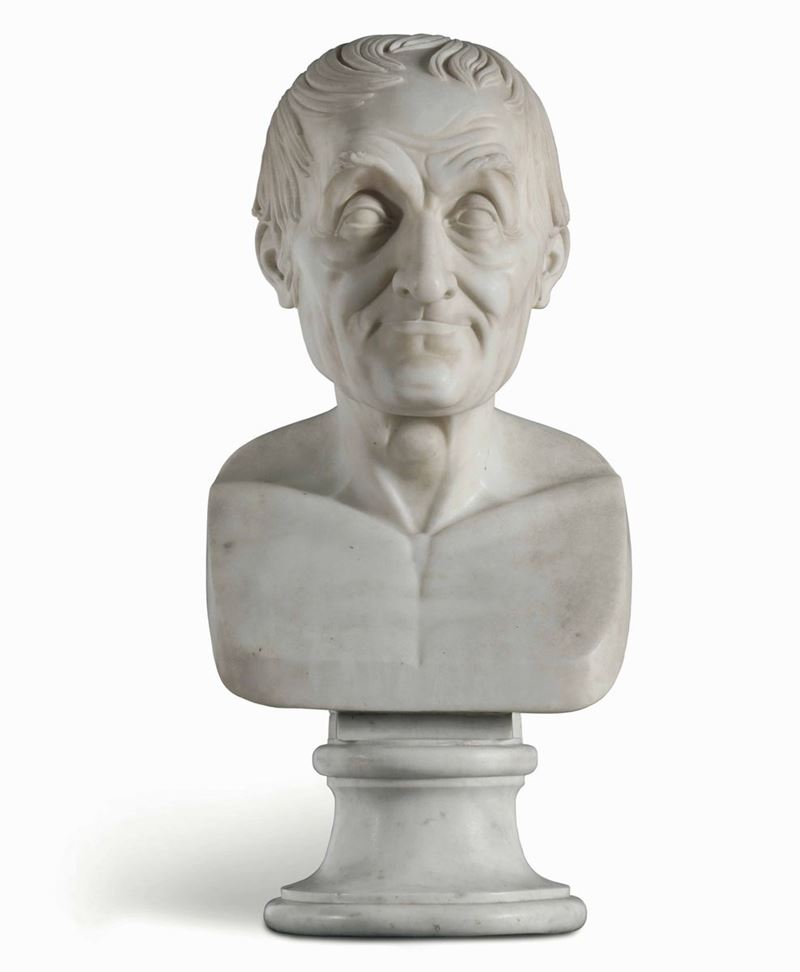 Busto di Voltaire. Marmo bianco Scultore del XIX-XX secolo  - Asta Importanti Opere e Arredi - Cambi Casa d'Aste