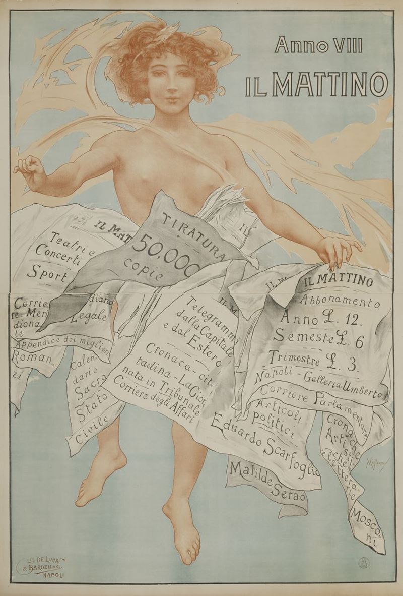 Vincenzo Migliaro (1858-1938) IL MATTINO, ANNO VIII  - Auction Vintage Posters - Cambi Casa d'Aste