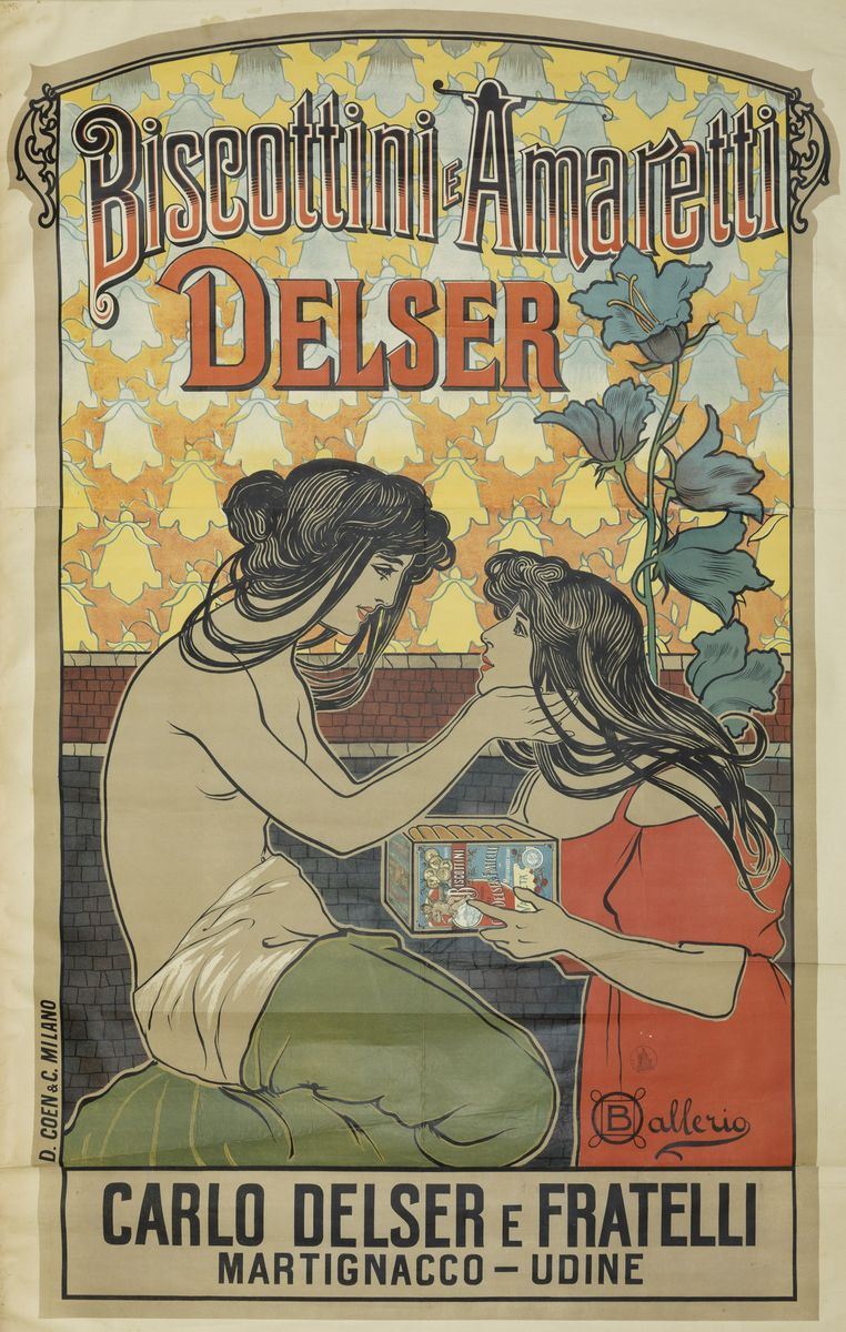 Osvaldo Ballerio (1870-1942) BISCOTTI AMARETTI DELSER / CARLO DELSER, MARTIGNACCO, UDINE  - Auction Vintage Posters - Cambi Casa d'Aste