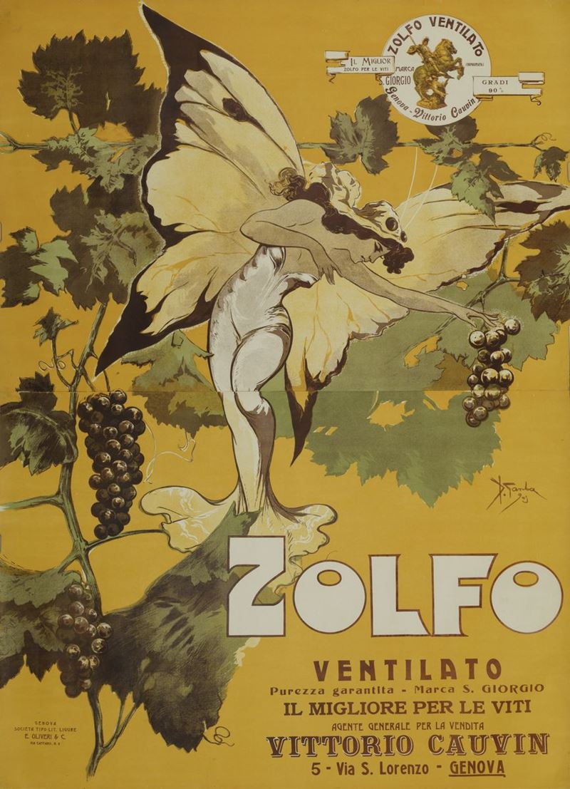 Giuseppe Pipein Gamba - Garuti (1869-1954) ZOLFO VENTILATO / IL MIGLIORE PER LE VITI  - Auction Vintage Posters - Cambi Casa d'Aste