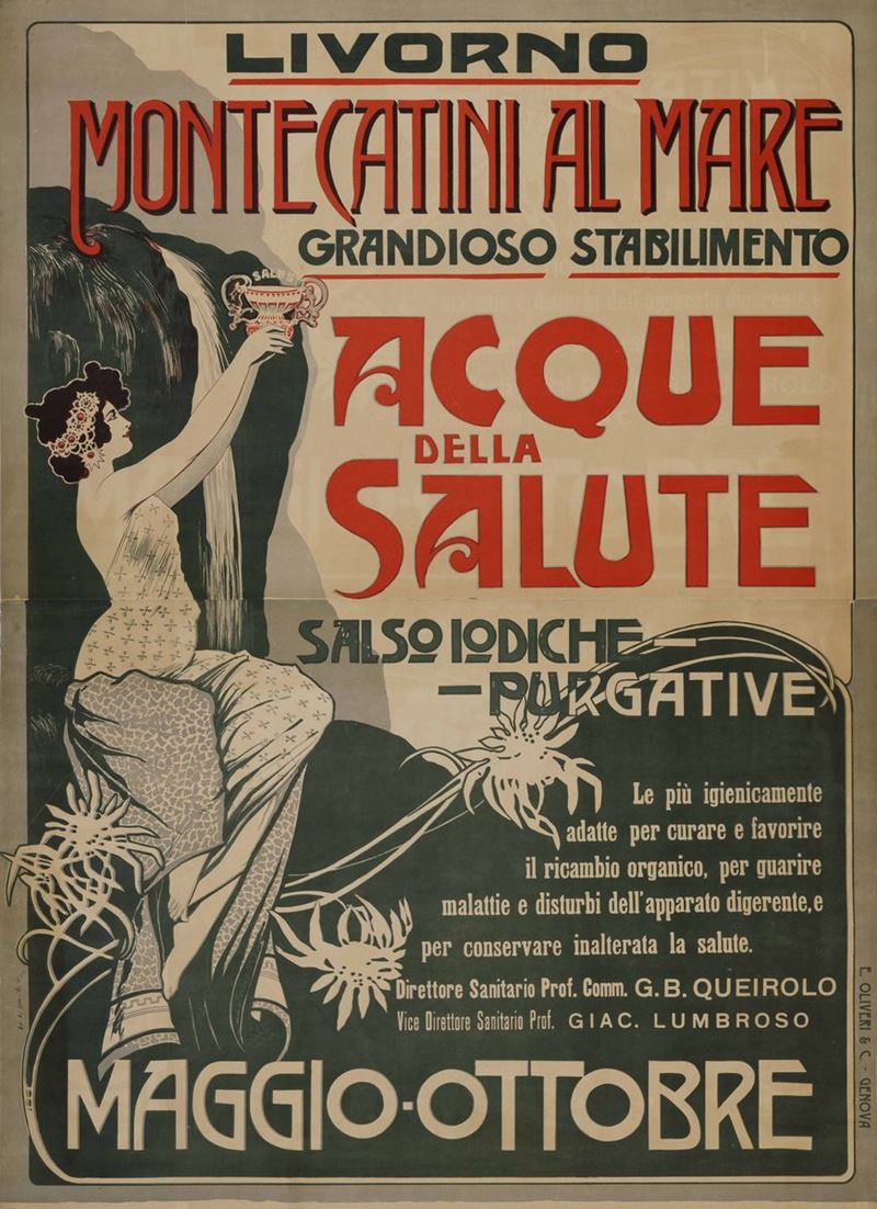 Anonimo LIVORNO, MONTECATINI AL MARE, ACQUE DELLA SALUTE  - Auction Vintage Posters - Cambi Casa d'Aste