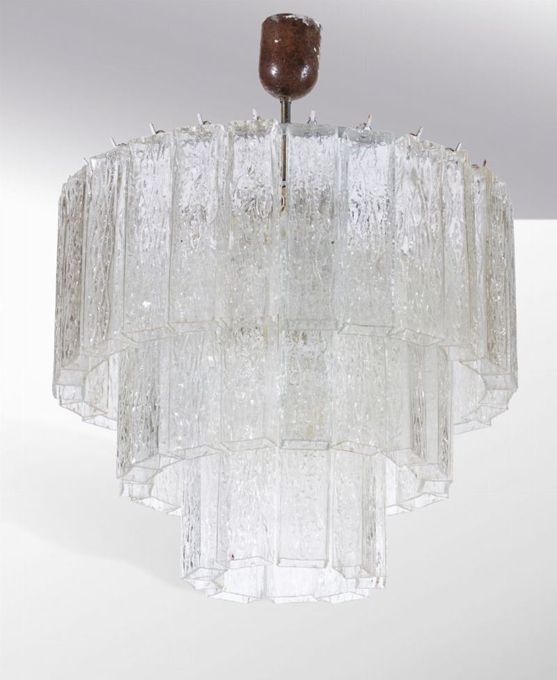 Lampada a sospensione con struttura in metallo e vetro.  - Auction Design Lab - Cambi Casa d'Aste
