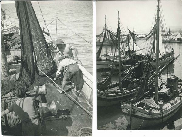 Lotto composto da due fotografie raffiguranti scene di Pesca