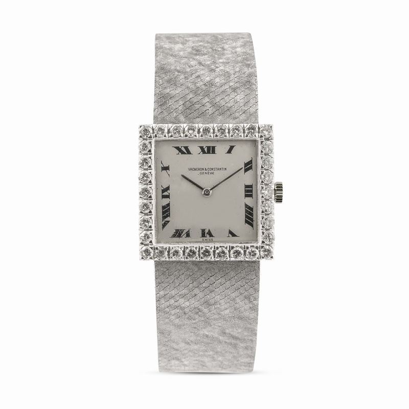 VACHERON CONSTANTIN - Elegante orologio in oro bianco con lunetta in diamanti, bracciale integrato in oro bianco, carica manuale, circa 1950  - Auction Watches and Pocket Watches - Cambi Casa d'Aste