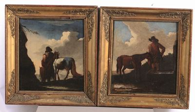 Bambocciante Romano del XVIII Secolofigura con Cavallo