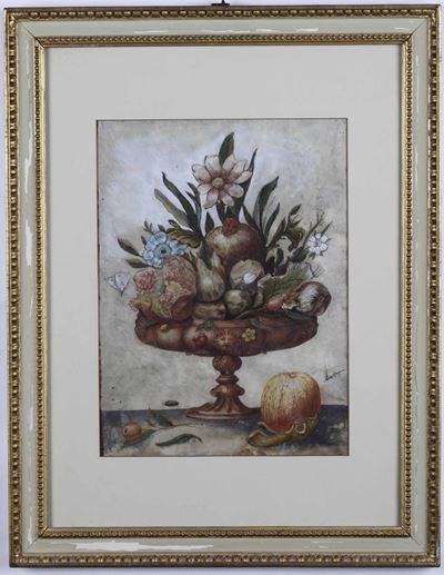 Coppia di Stampe con Nature Morte di Fiori e Frutta