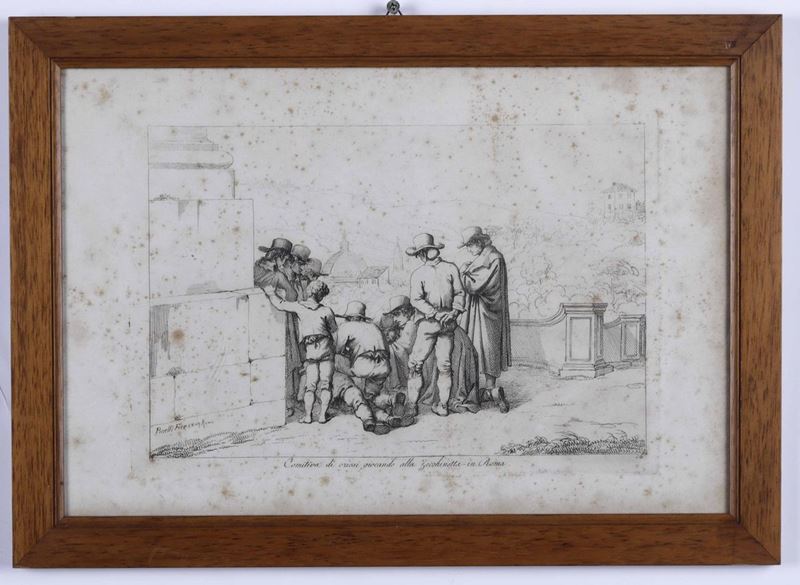 Stampa raffigurante oziosi alla zecchinella in Roma  - Auction Antiques | Time Auction - Cambi Casa d'Aste