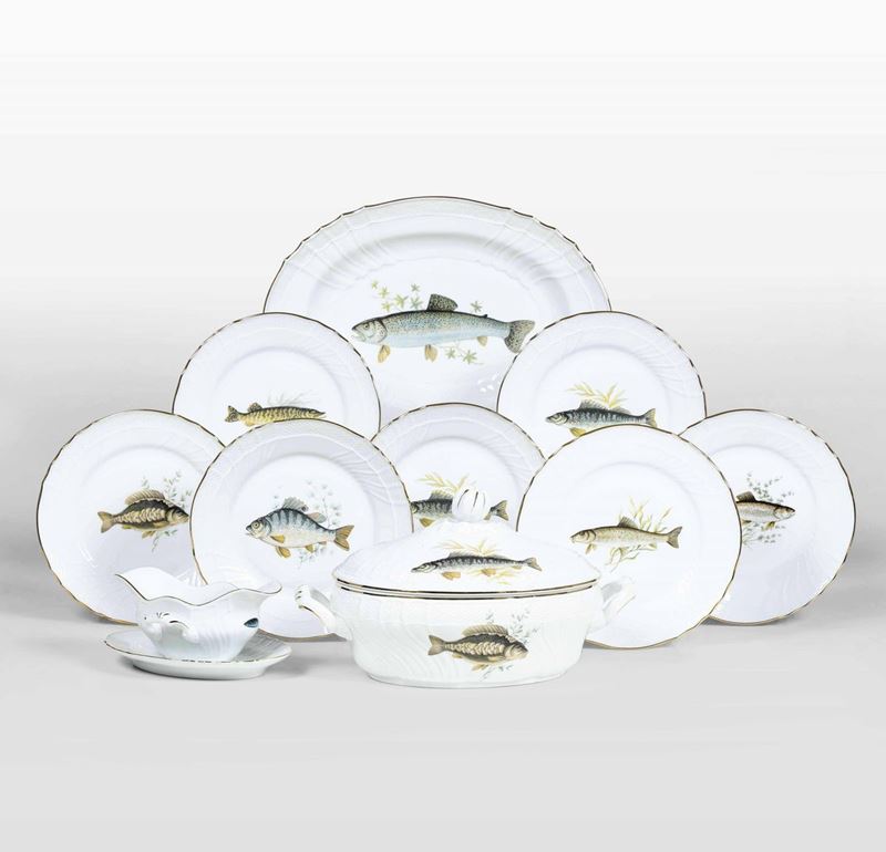 Servizio da pesce Doccia, manifattura Richard Ginori, seconda metà del XX secolo  - Asta L'Art de la Table - Cambi Casa d'Aste