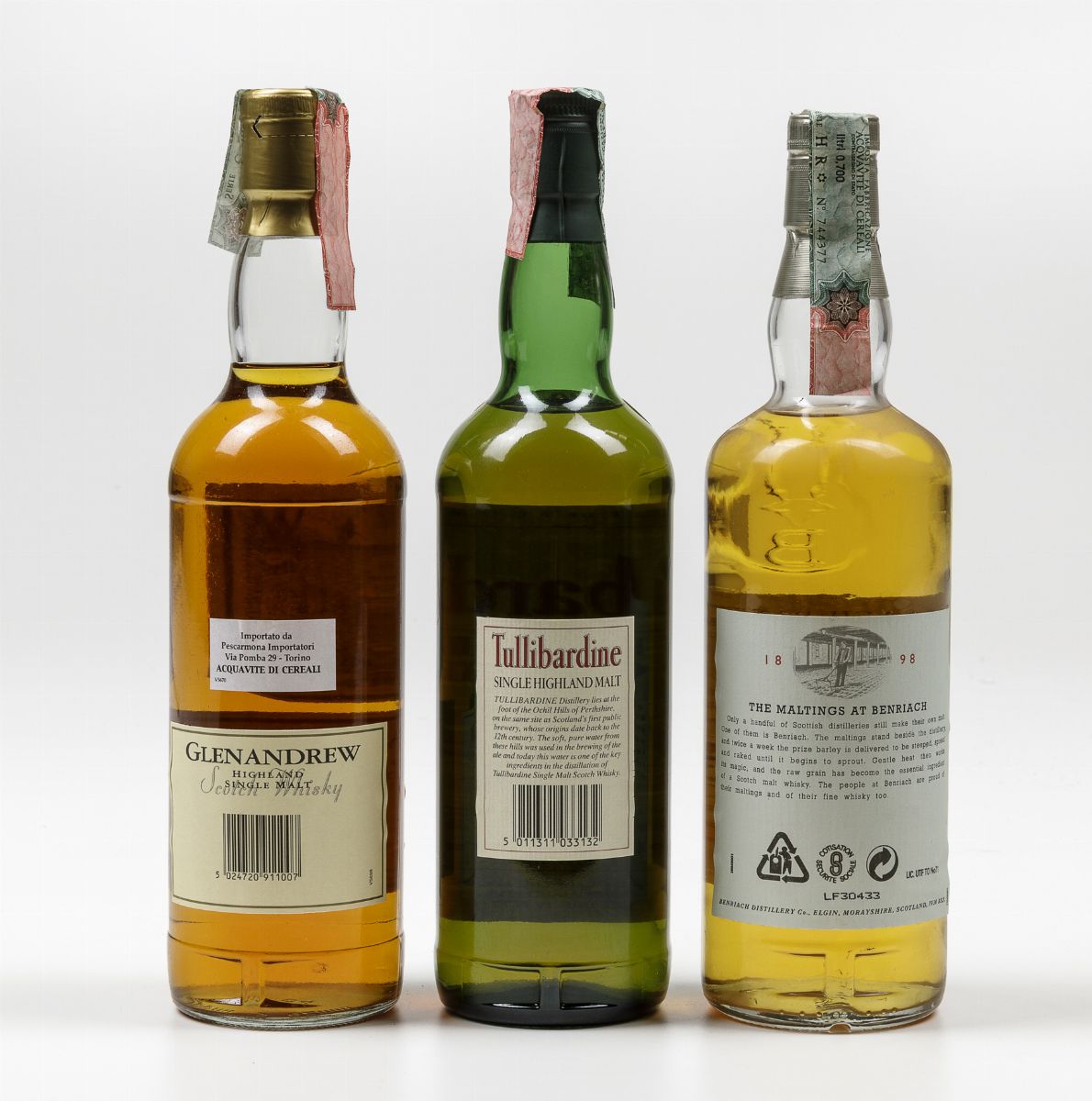 *glenandrew, Scotch Wisky 10 Years Benriach, Scotch Whisky 10 Years Tullibardine, Scotch Whisky 1...