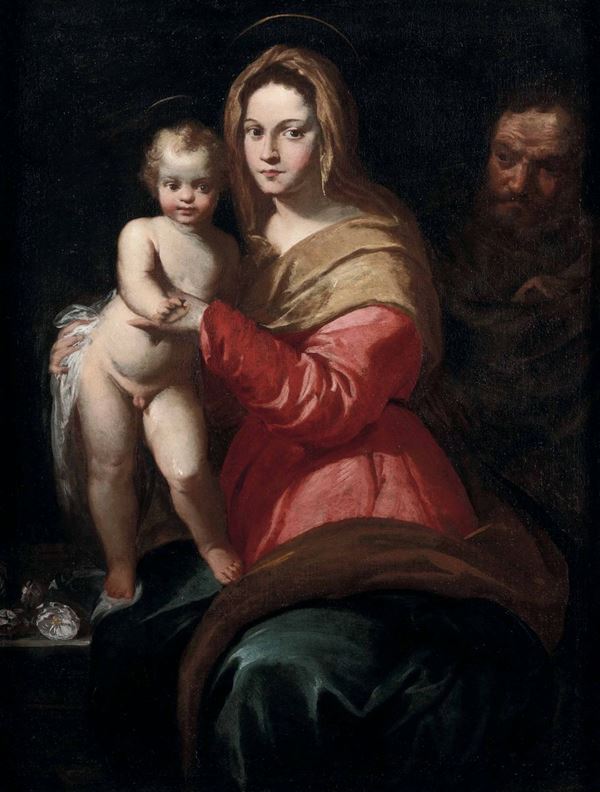 Scuola senese dell'inizio del XVII secolo Madonna con Bambino e San Giuseppe