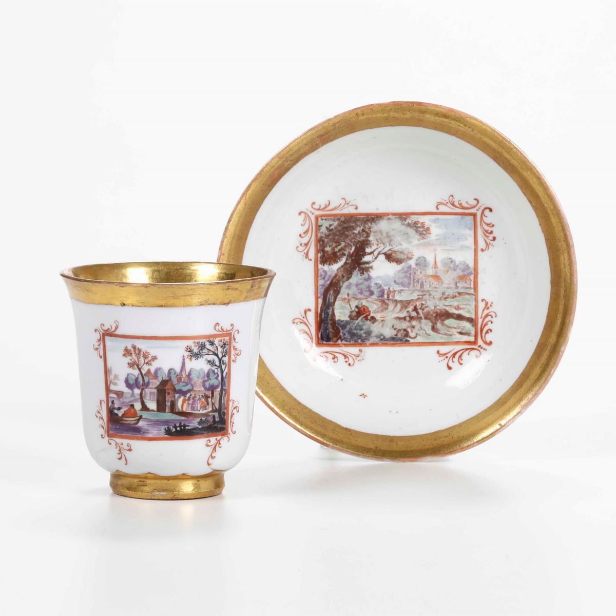 Tazza Stemmata con Piattino Doccia, Manifattura Ginori, 1740-45 Circa Probabilmente Pittura di Ca...