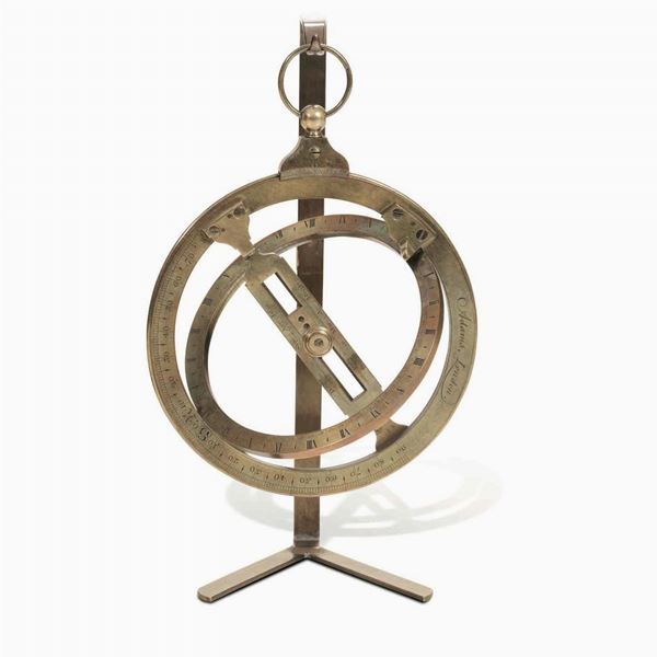 Orologio equinoziale in ottone, firmato "Adams London". Inghilterra XVIII secolo