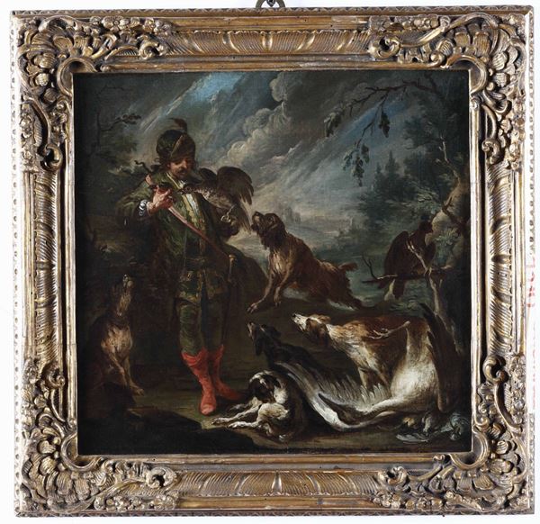 Adriaen De Gryeff (1657-1722) Scena di caccia col falco