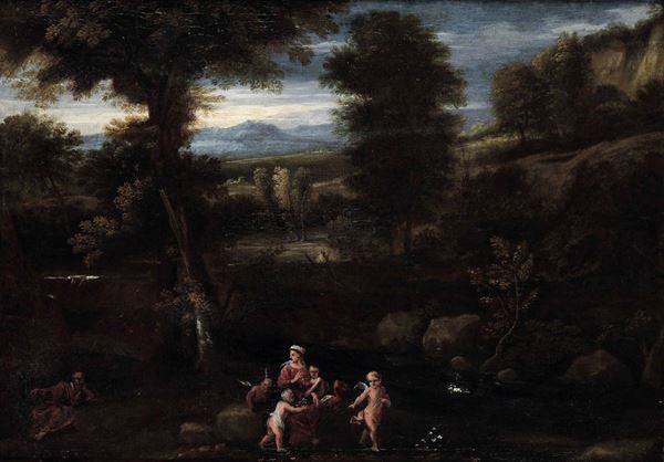 Pier Francesco Mola (Coldrerio 1612 - Roma 1666), cerchia di Riposo durante la fuga in Egitto