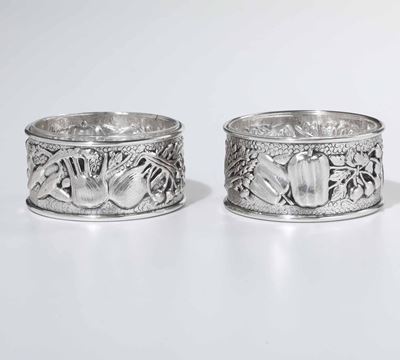 Coppia di Ciotoline in Argento e Vetro. Argenteria Milanese del XX Secolo. Argentiere Messulam