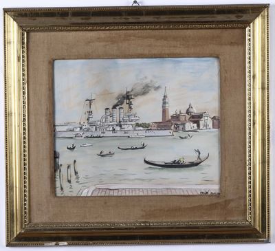 Alberto Salietti (ravenna 1892 - Chiavari 1961)venezia con Nave Militare, 1930