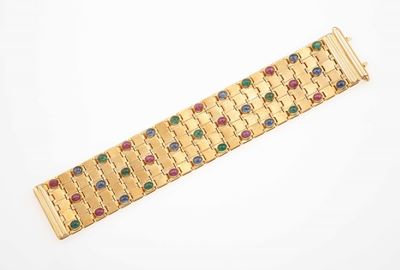 Bracciale con Zaffiri, Smeraldi e Rubini Taglio Cabochon