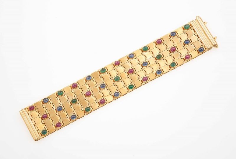 Bracciale con zaffiri, smeraldi e rubini taglio cabochon  - Auction Fine Jewels - Cambi Casa d'Aste