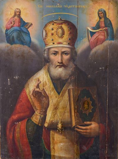 Icona Raffigurante San Nicola Taumaturgo. Scuola Russa XIX Secolo