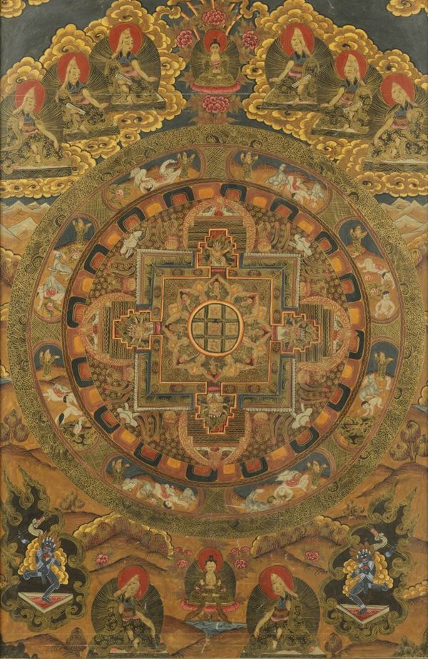 Thangka in seta raffigurante Mandala, Tibet, XIX secolo