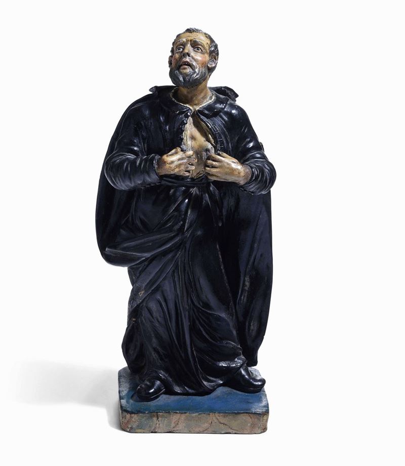 A terracotta and glass St Ignatius, 1700s  - Auction Sculpture and Works of Art - Cambi Casa d'Aste